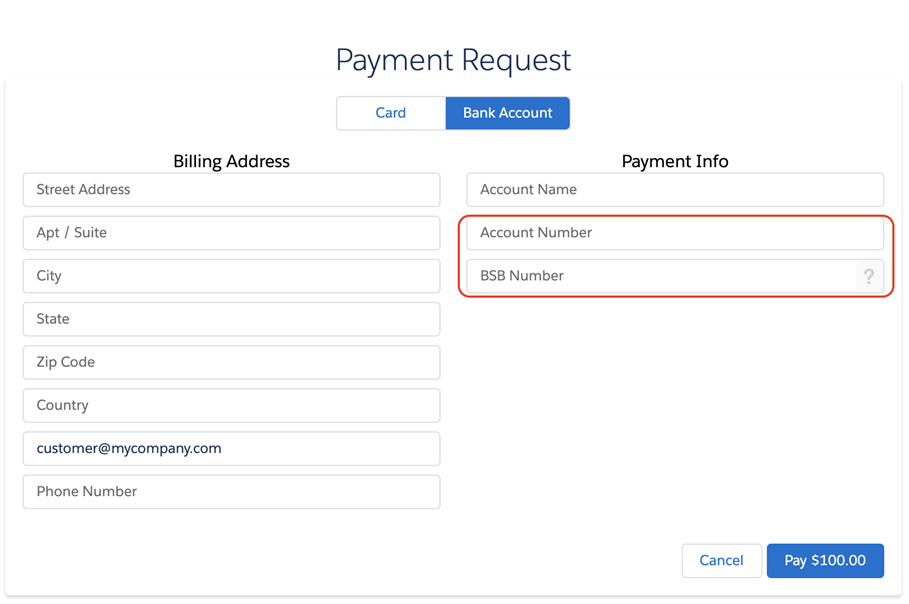 Payment Request Bank Account