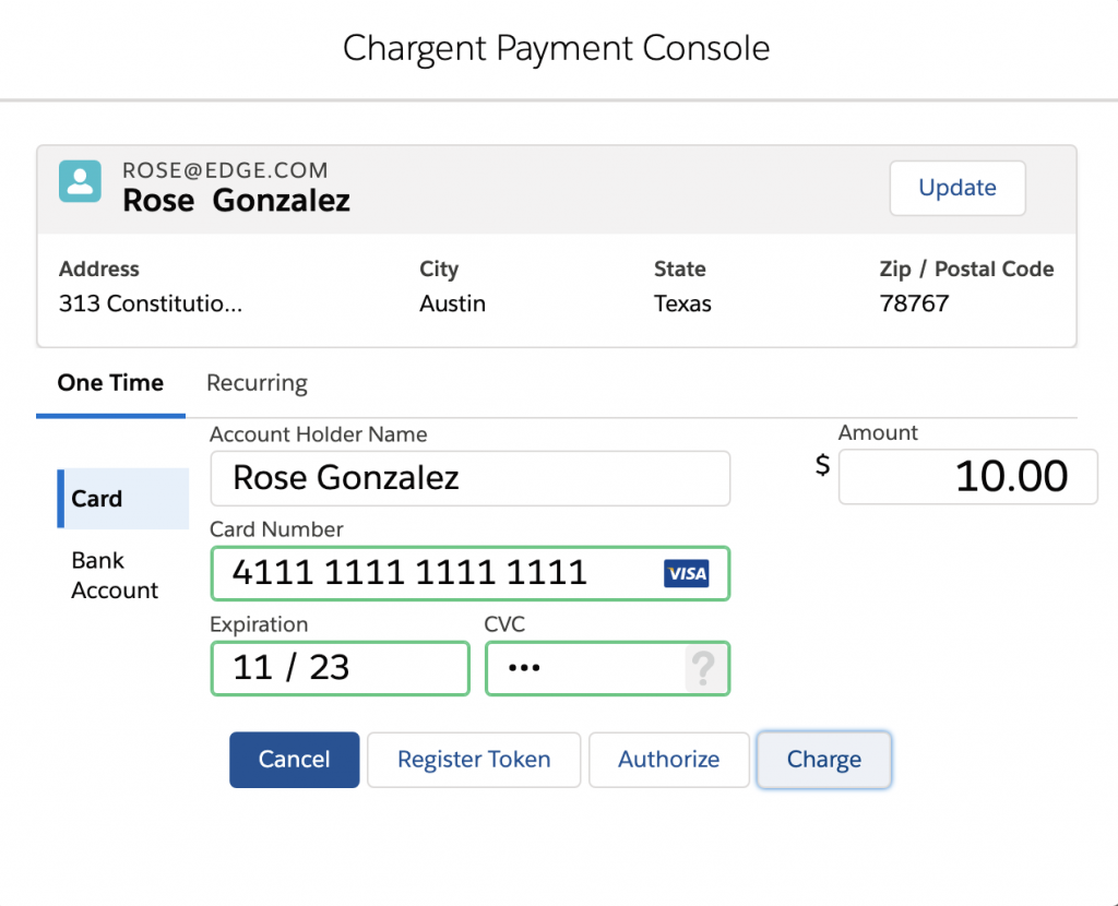 Payment Console for Salesforce One time
