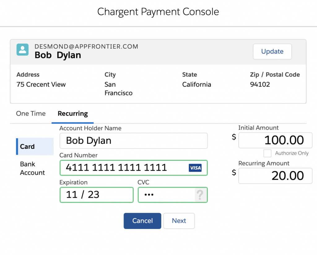 Payment Console for Salesforce Recurring Subscription Billing