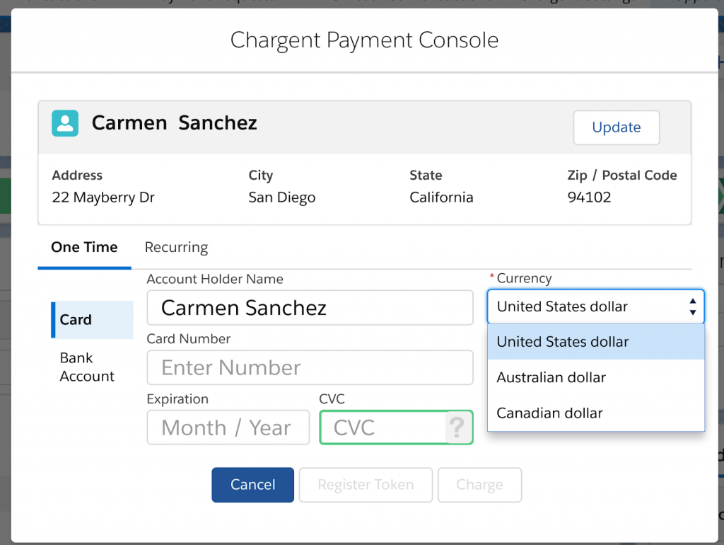 Chargent Payment Console Setting the Currency