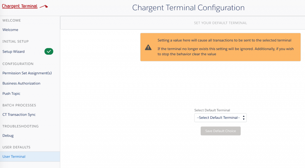 Chargent Terminal Configuration