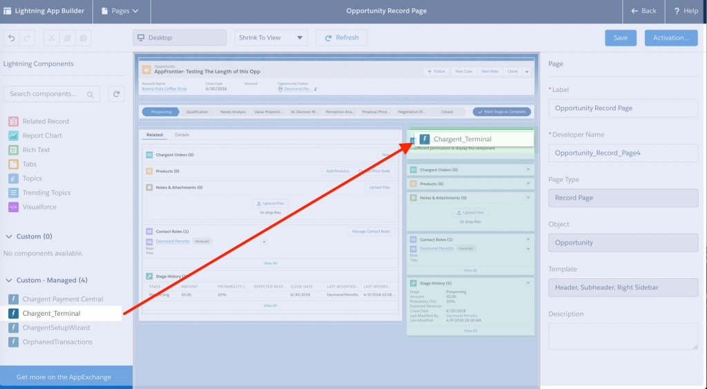 Add Chargent Terminal Lightning Web Component LWC to Page in Salesforce