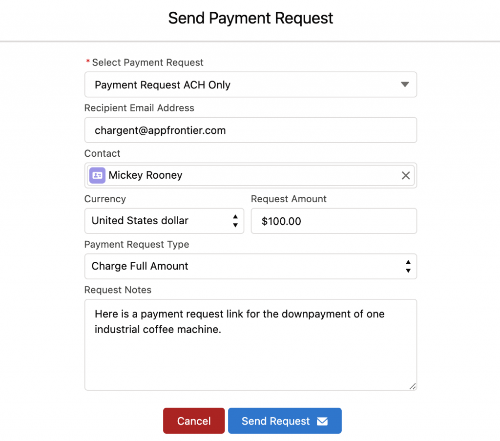 Send Chargent Payment Request from Salesforce