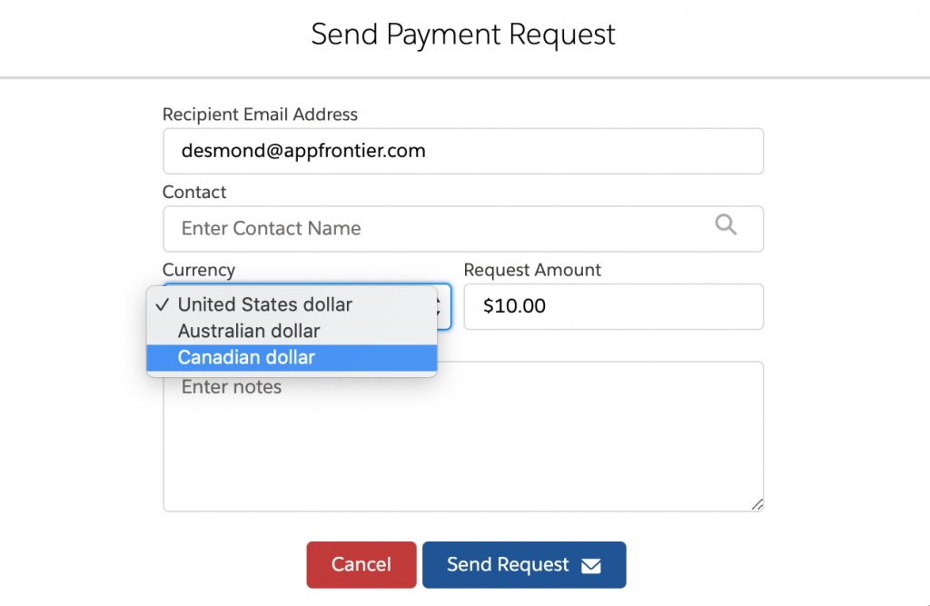 Chargent Payment Request Setting Currency