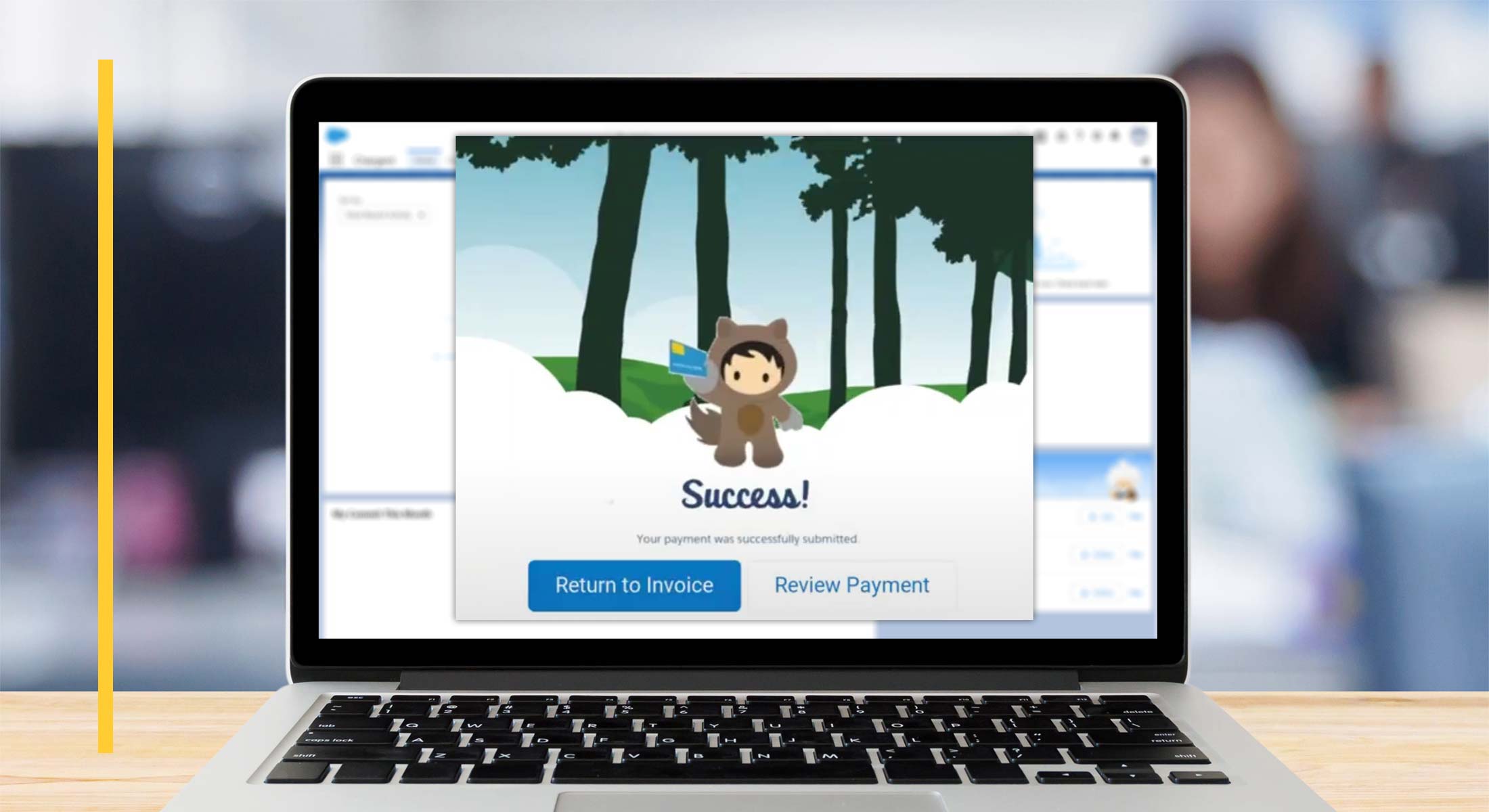 Payment success screen in Chargent for Salesforce Billing