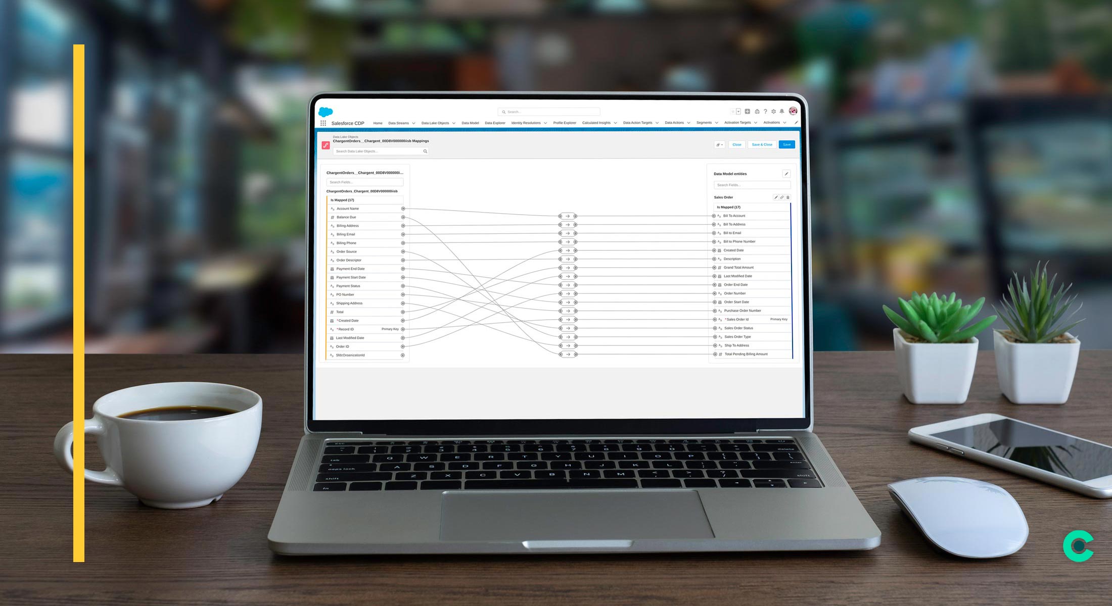Laptop screen showing data mapping in Salesforce Customer Data Platform