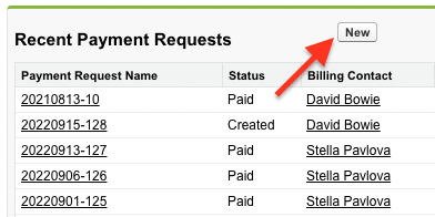 Screenshot of Payment Request: Recent payment requests, click [New] button