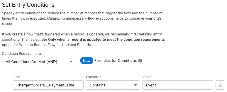 Screenshot of Payment Request: Set entry conditions