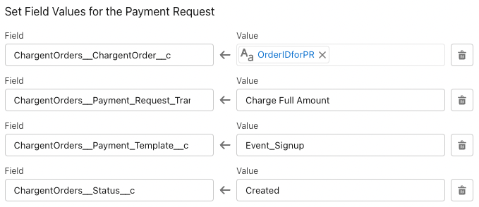 Screenshot of Payment Request: Set field values for the payment request form