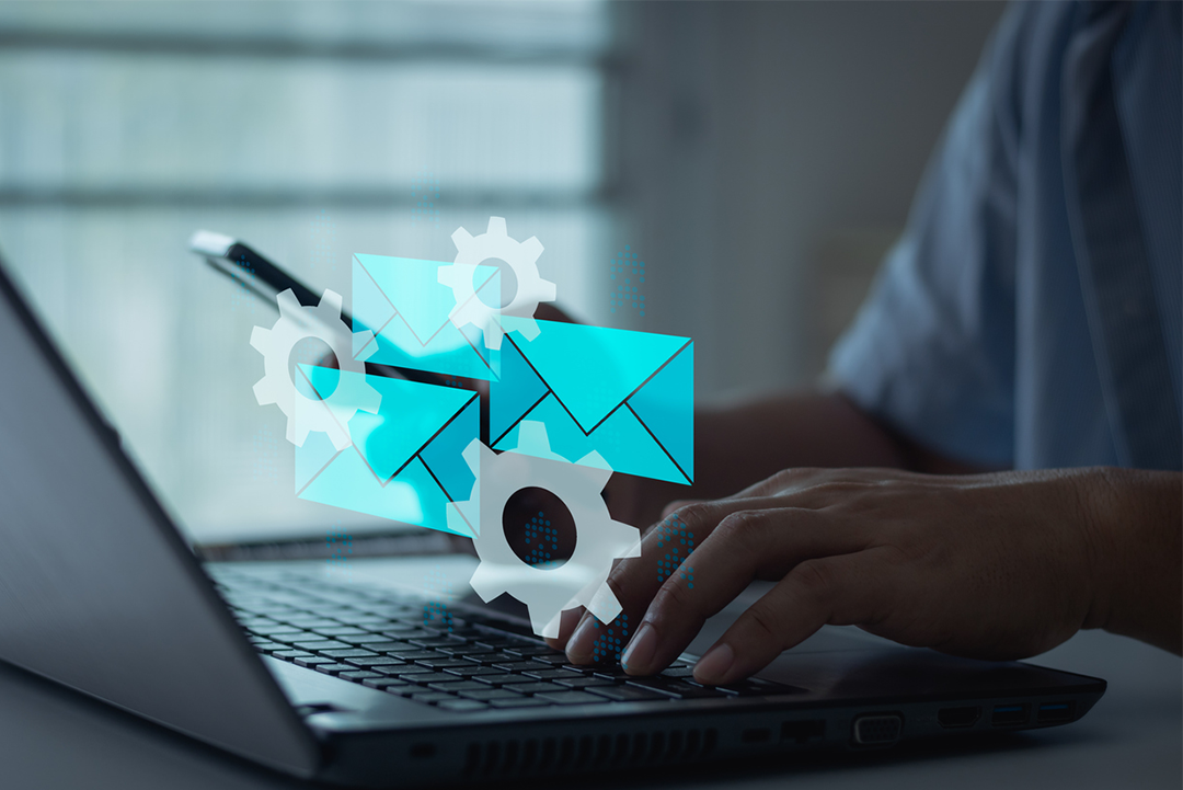 Automated email setup using laptop.