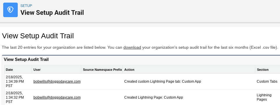 Audit Trail setup.